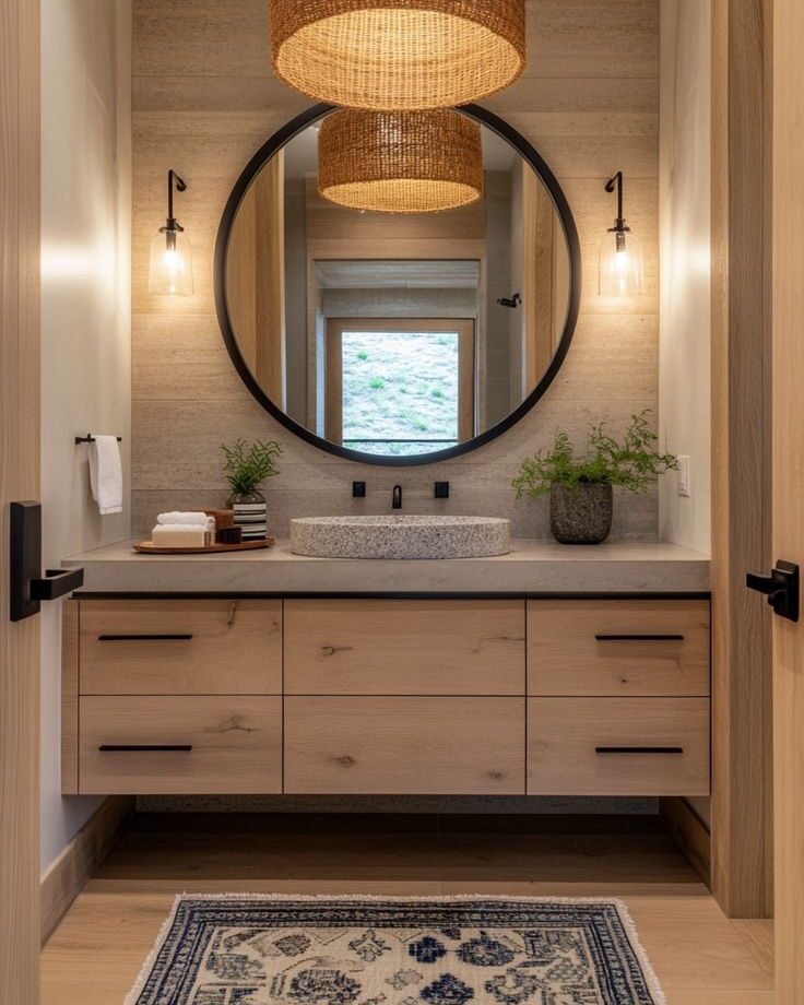 Master bathroom with a large vanity, tiled shower and soft natural light