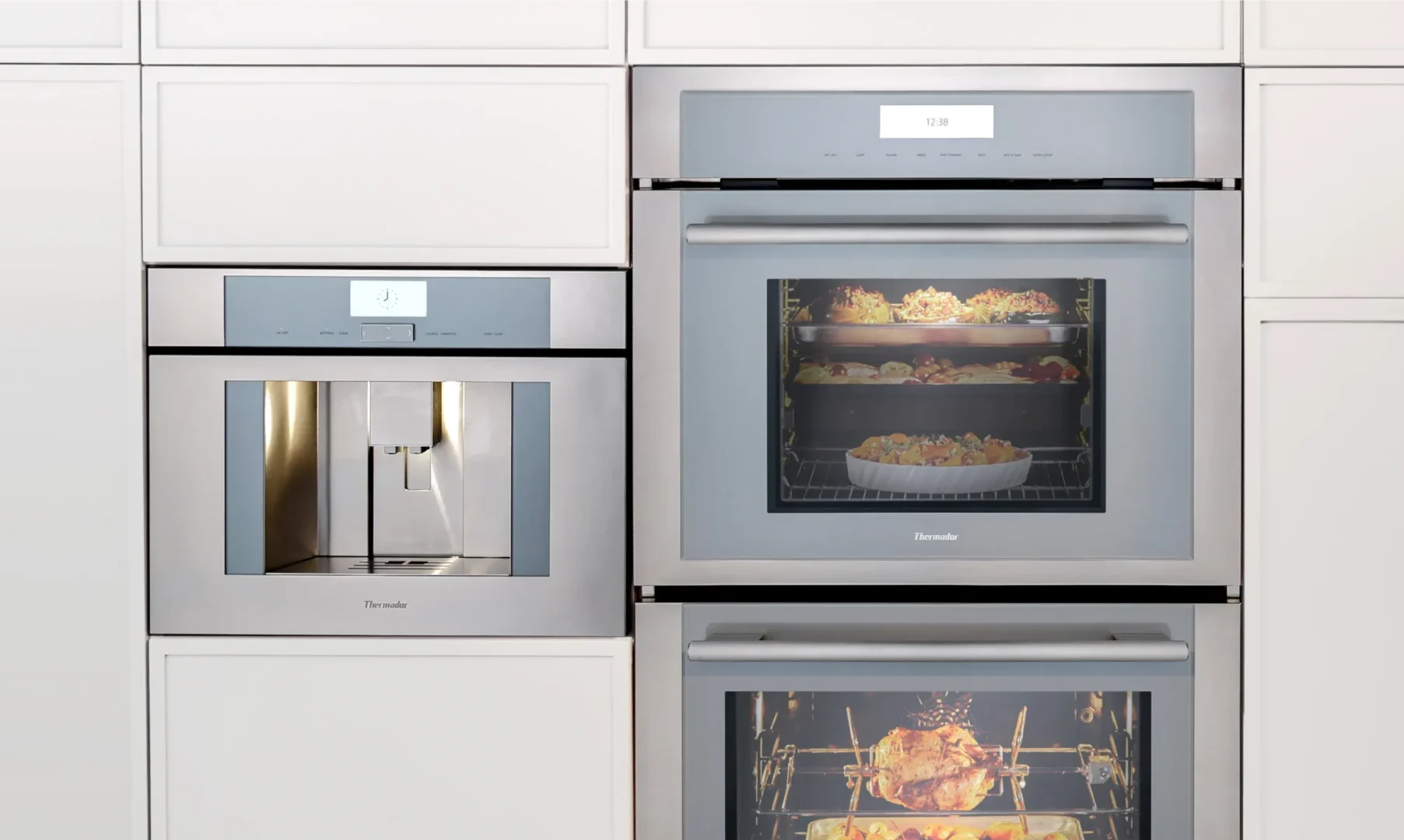 Double wall ovens in a kitchen prepared for holiday cooking