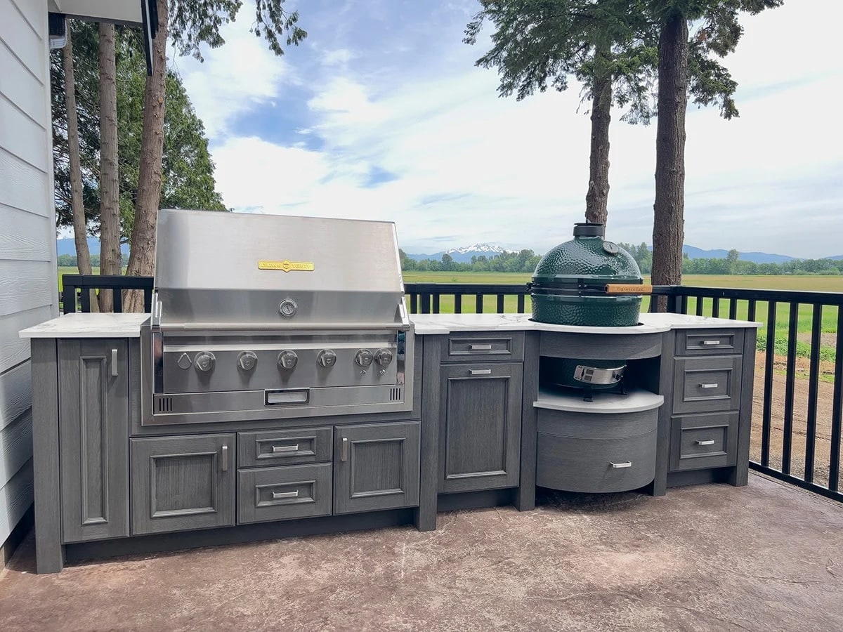 Detail of weatherproof outdoor cabinetry and counter space